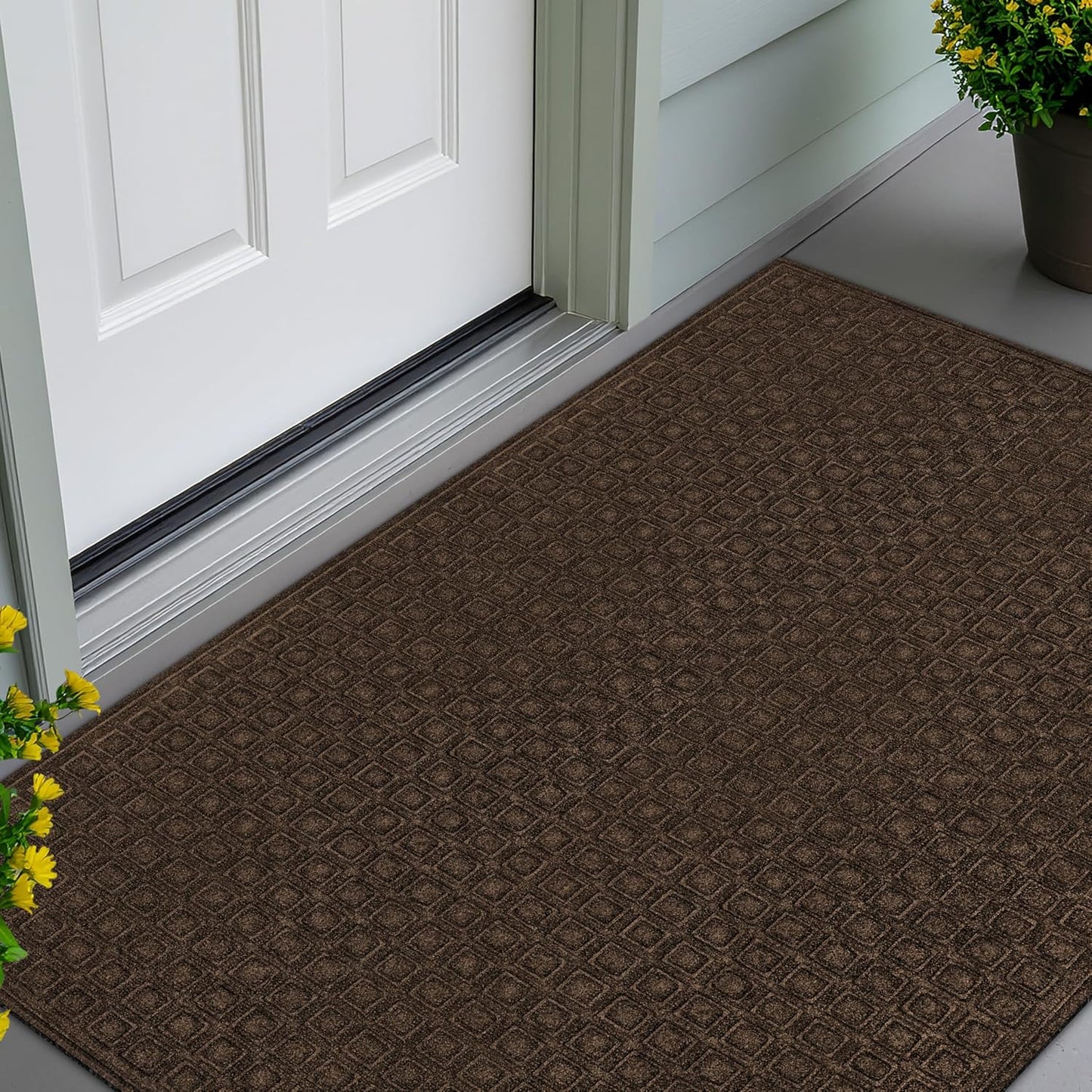 Apache Mills Textures 4' x 6' Basketweave Heavy Duty Onyx Door Mat – Weather & Stain Resistant, Non-Slip, Durable Outdoor Mat, Made in USA – Superior Scraping Entrance Mat for Home & Commercial Use