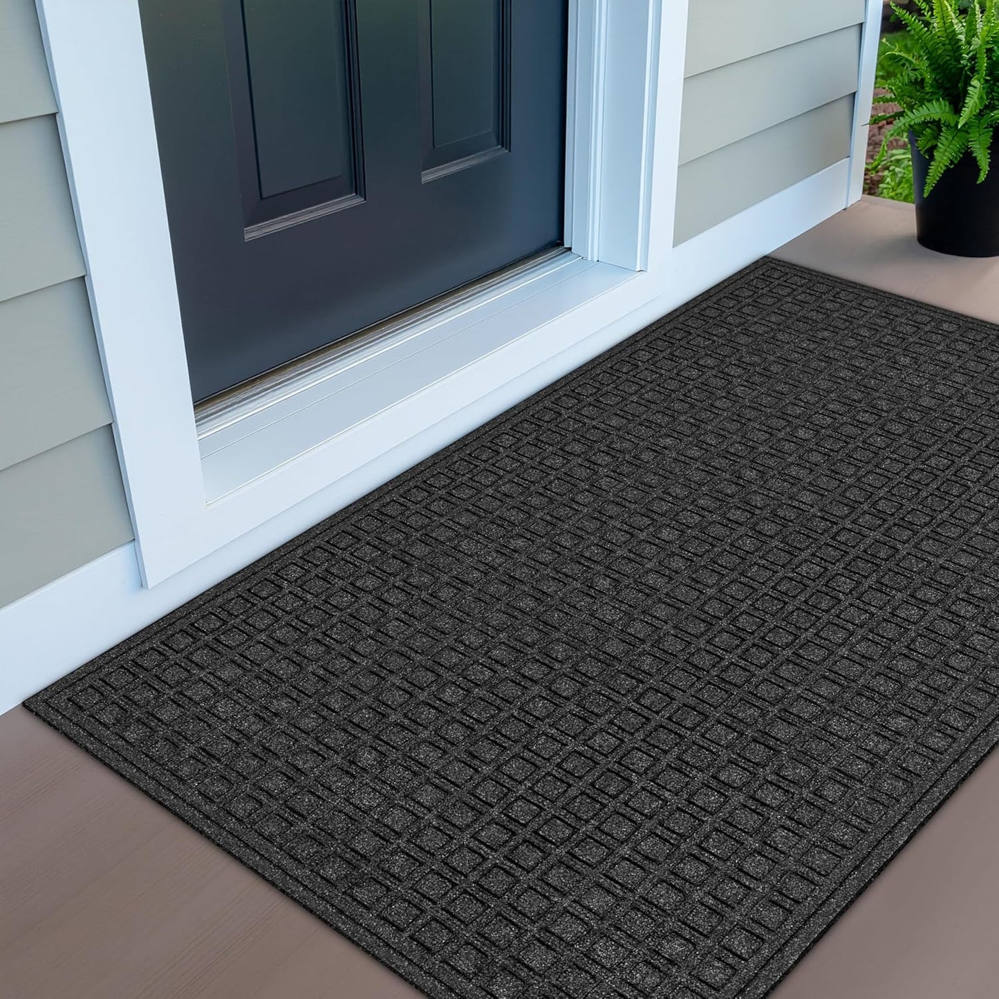 Apache Mills Textures 4' x 6' Basketweave Heavy Duty Onyx Door Mat – Weather & Stain Resistant, Non-Slip, Durable Outdoor Mat, Made in USA – Superior Scraping Entrance Mat for Home & Commercial Use