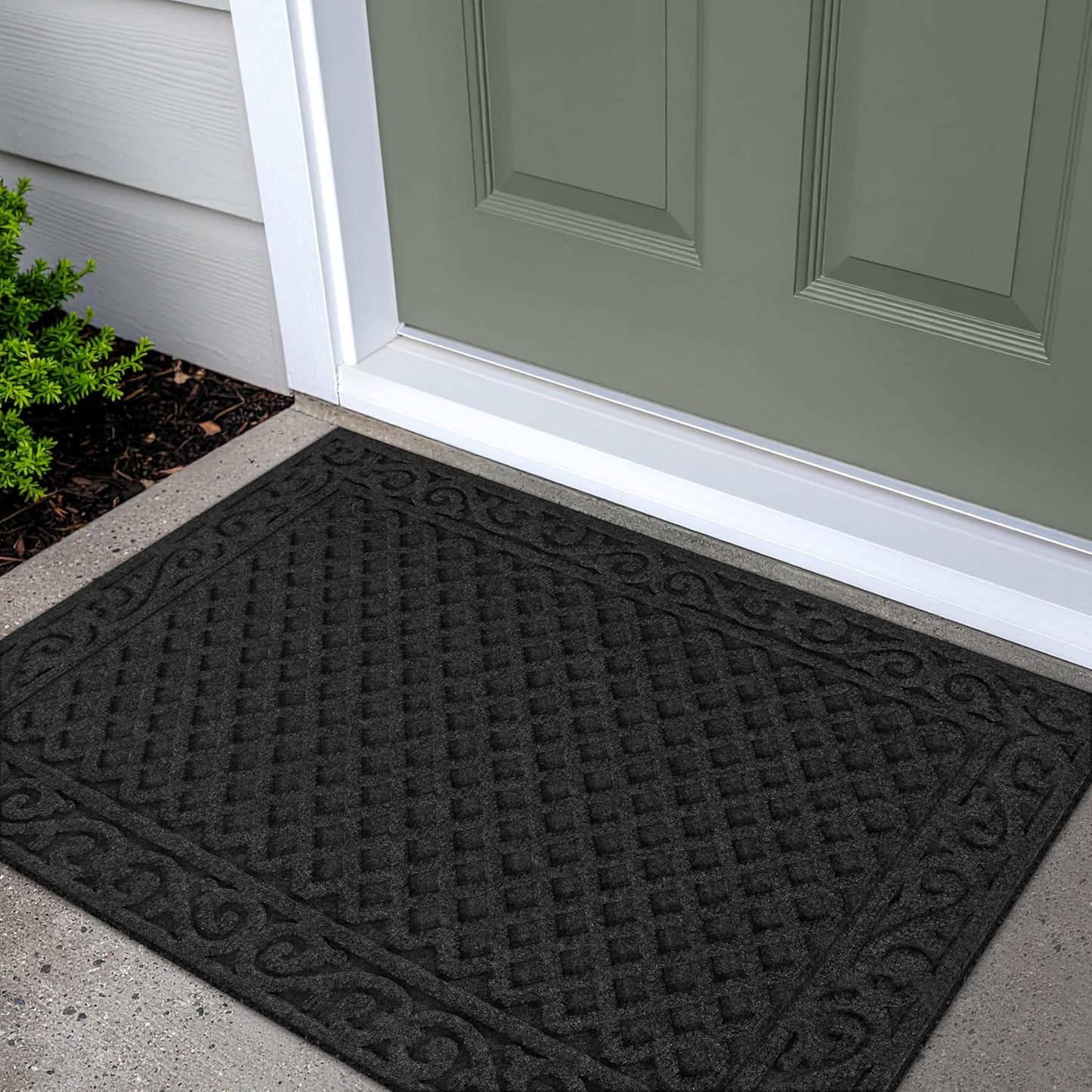 Apache Mills Textures 4' x 6' Basketweave Heavy Duty Onyx Door Mat – Weather & Stain Resistant, Non-Slip, Durable Outdoor Mat, Made in USA – Superior Scraping Entrance Mat for Home & Commercial Use