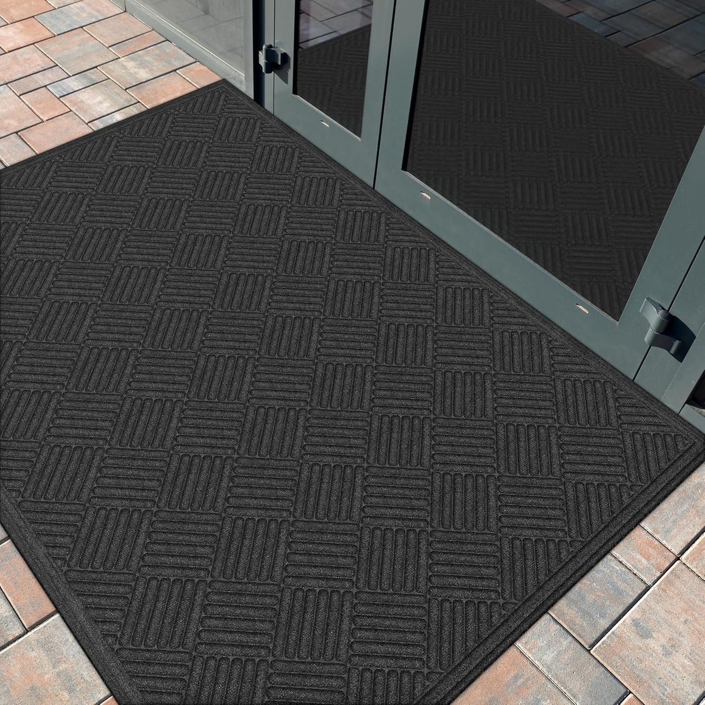 Apache Mills Textures 4' x 6' Basketweave Heavy Duty Onyx Door Mat – Weather & Stain Resistant, Non-Slip, Durable Outdoor Mat, Made in USA – Superior Scraping Entrance Mat for Home & Commercial Use
