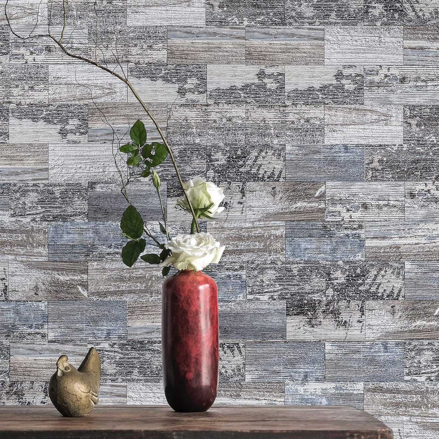 Art3d 102-Piece Peel and Stick Tile Backsplash for Kitchen Bathroom, 3in. x 6in. Stick on Subway Tile Distressed Wood Plank