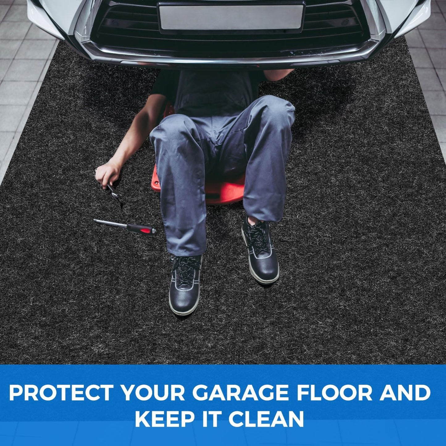 17'x7'45" Heavy Duty Garage Floor Mat with Adhesive Backing - Garage Floor mats for Under car, Garage Rugs and mats,Oil & Waterproof Non-Slip Protective Flooring for Under Cars