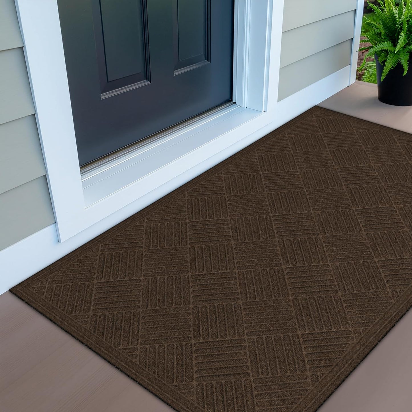 Apache Mills Textures 4' x 6' Basketweave Heavy Duty Onyx Door Mat – Weather & Stain Resistant, Non-Slip, Durable Outdoor Mat, Made in USA – Superior Scraping Entrance Mat for Home & Commercial Use