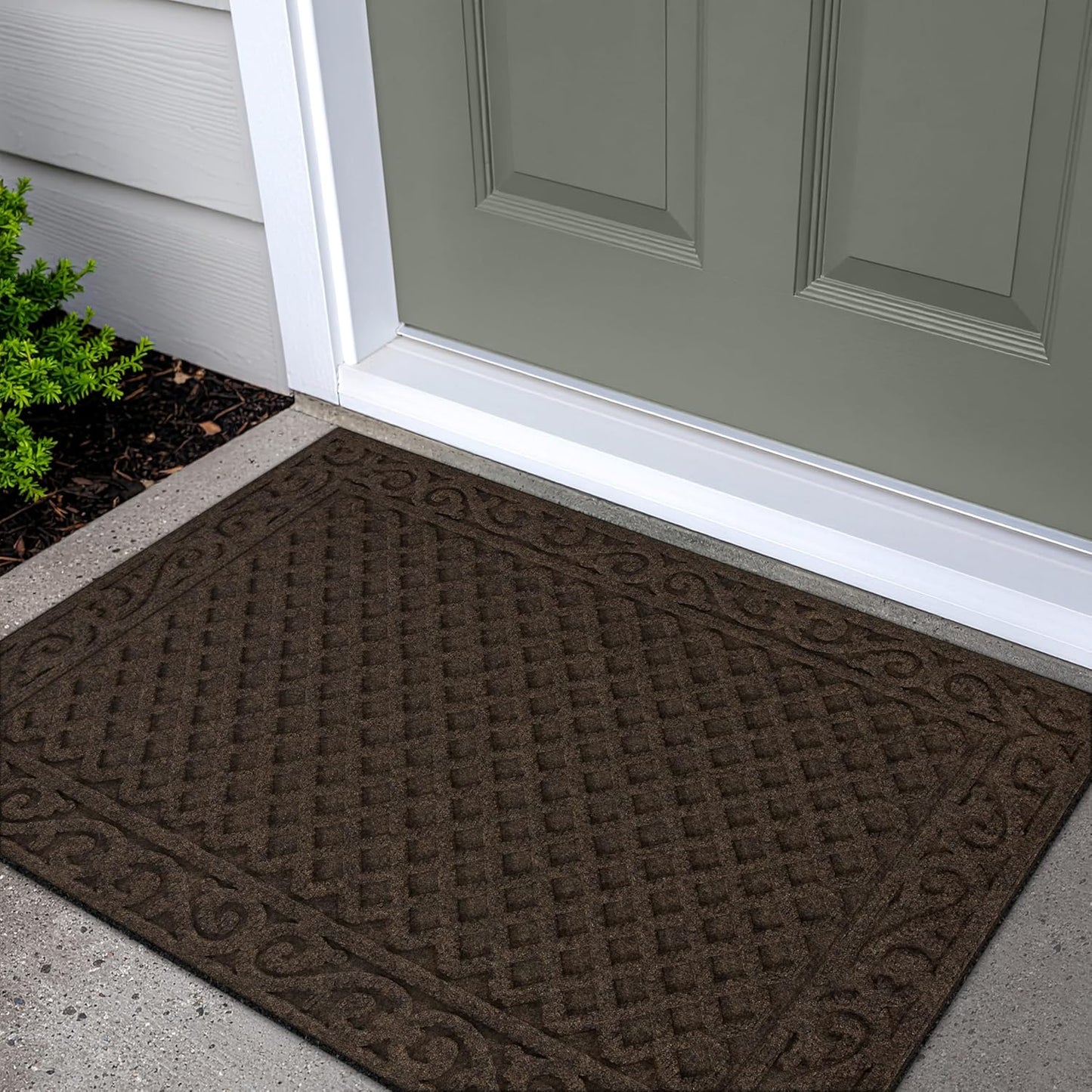 Apache Mills Textures 4' x 6' Basketweave Heavy Duty Onyx Door Mat – Weather & Stain Resistant, Non-Slip, Durable Outdoor Mat, Made in USA – Superior Scraping Entrance Mat for Home & Commercial Use