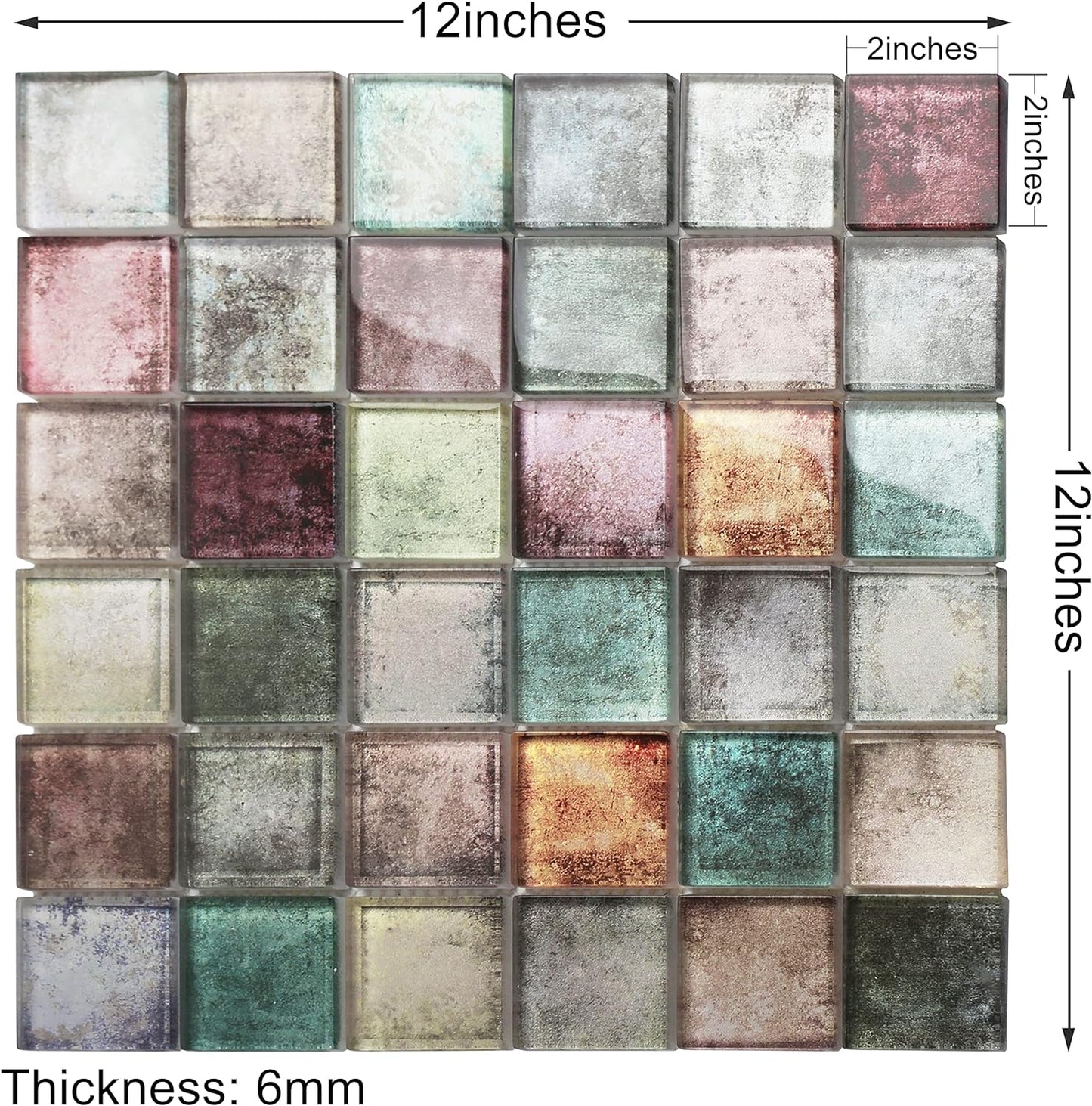Antique 2'' x 2'' Glass Squared Tile Glazed Red Grey Grid Mosaic Wall Backsplash Tile PT31 (Box of 5 Sheets)