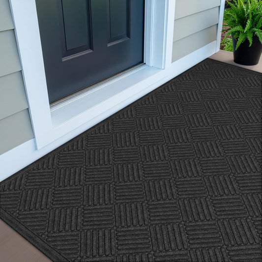 Apache Mills Textures 4' x 6' Basketweave Heavy Duty Onyx Door Mat – Weather & Stain Resistant, Non-Slip, Durable Outdoor Mat, Made in USA – Superior Scraping Entrance Mat for Home & Commercial Use