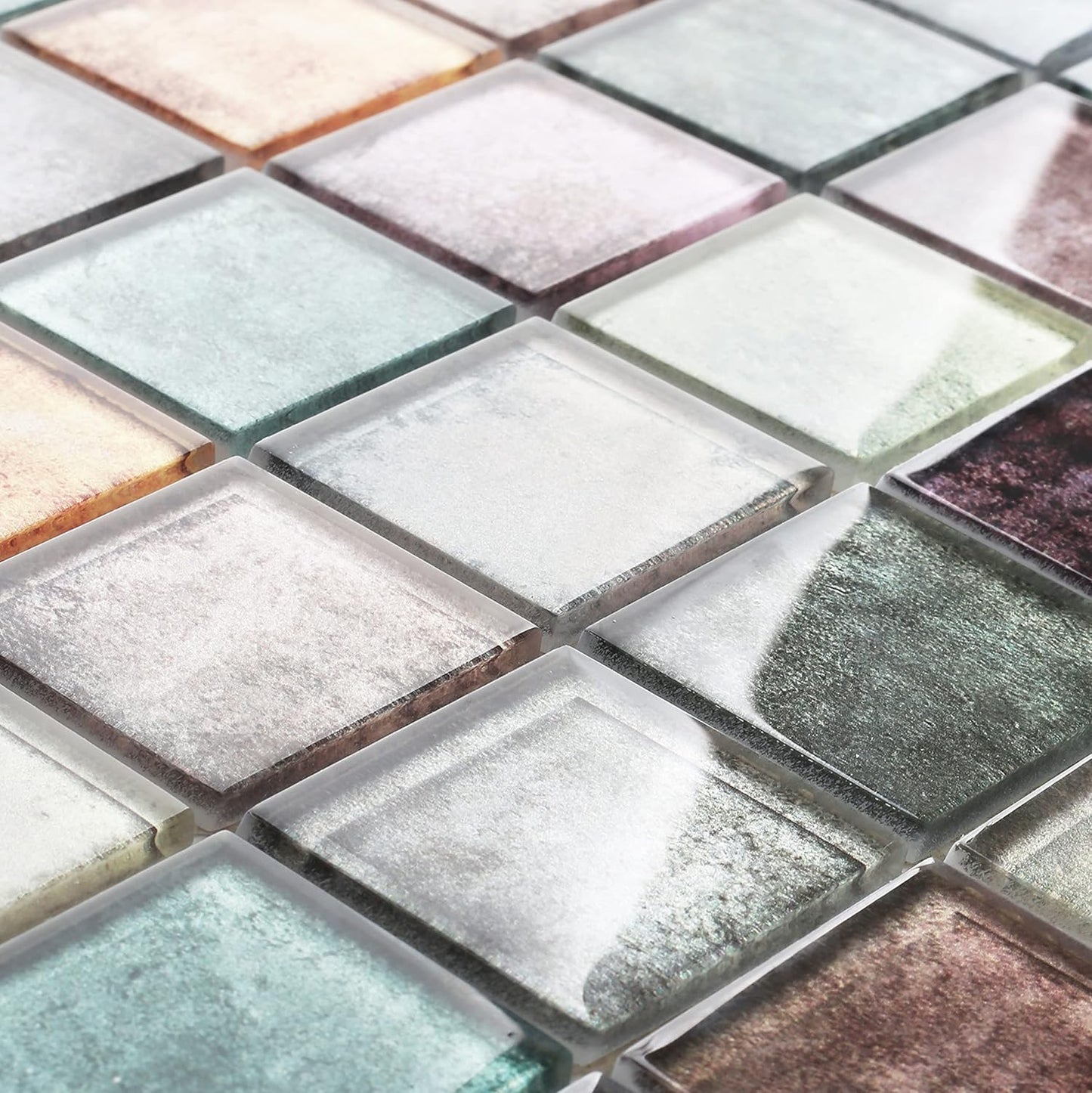 Antique 2'' x 2'' Glass Squared Tile Glazed Red Grey Grid Mosaic Wall Backsplash Tile PT31 (Box of 5 Sheets)